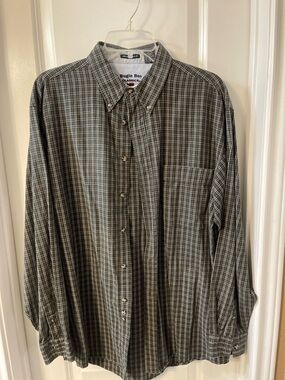 Bugle Boy Olive Green and White Plaid Button-Down Shirt